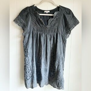 Sundance Silk Blend Grey Ombré Tunic Short Sleeve Blouse Office Party  Sz XS